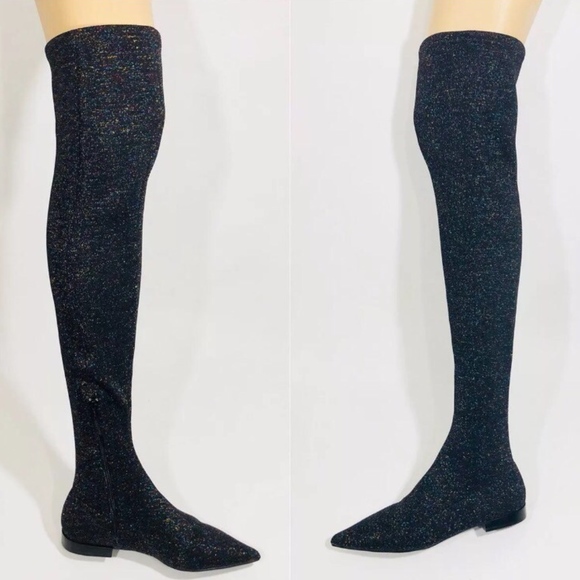 Zara FLAT MULTICOLOR Glitter Knit Pointy Toe Boots - Picture 4 of 9